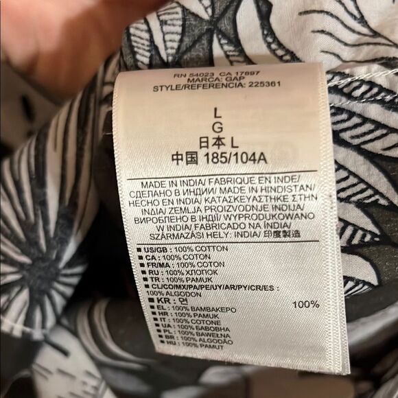 GAP Hawaiian Shirt Men’s Large Black White Casual Button Down Tropical Cotton - Picture 6 of 10